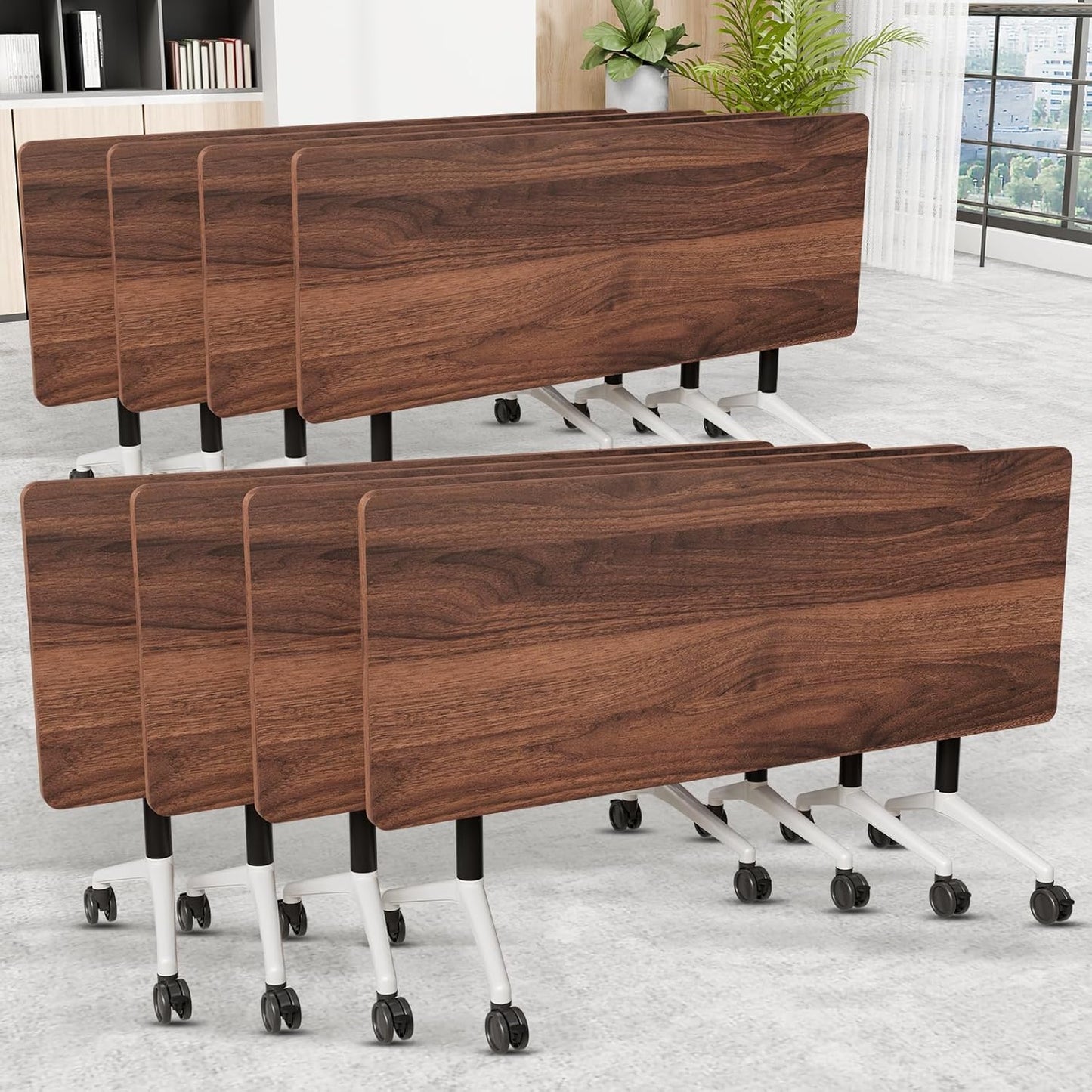 Folding Conference Room Table, Modern Conference Tables with Wheels, Large Rectangular Mobile Training Tables for Office Classroom, Foldable Modular Boardroom Seminar Table (8pack L63in)