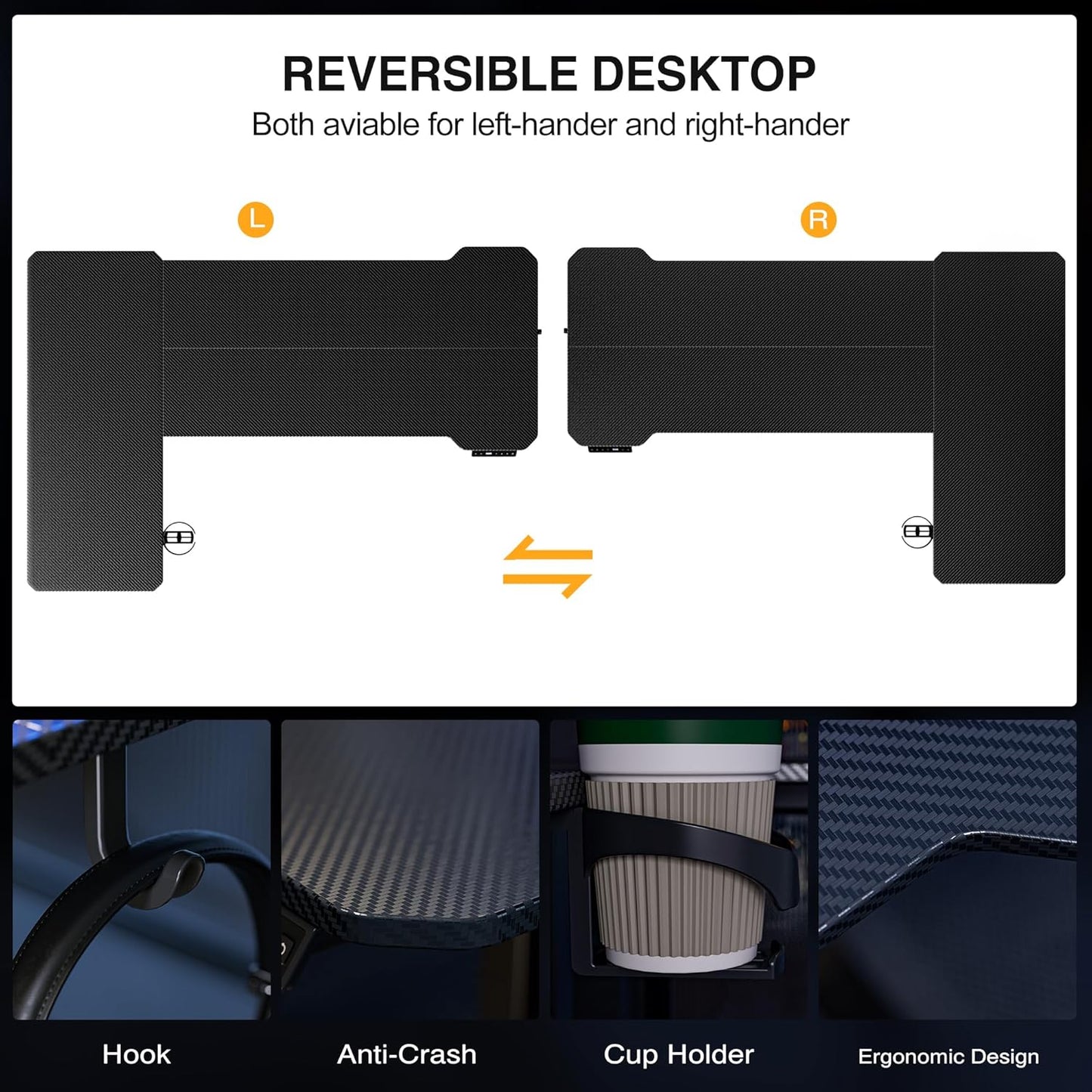 51" Reversiable L-Shaped Electric Standing Desk Adjustable Height Gaming Stand Up Corner Desk Sit Stand Home Office Computer Desk with Splice Board,Black Carbon Top