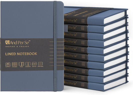 &And Per Se Lined Journal Notebook (10 Packs), 160 Pages, A5 5.7 x 8 inches College Ruled Thick Paper Notebook Journals for Writing, Hardcover Notebooks for Women Men Office School (Dark Blue)