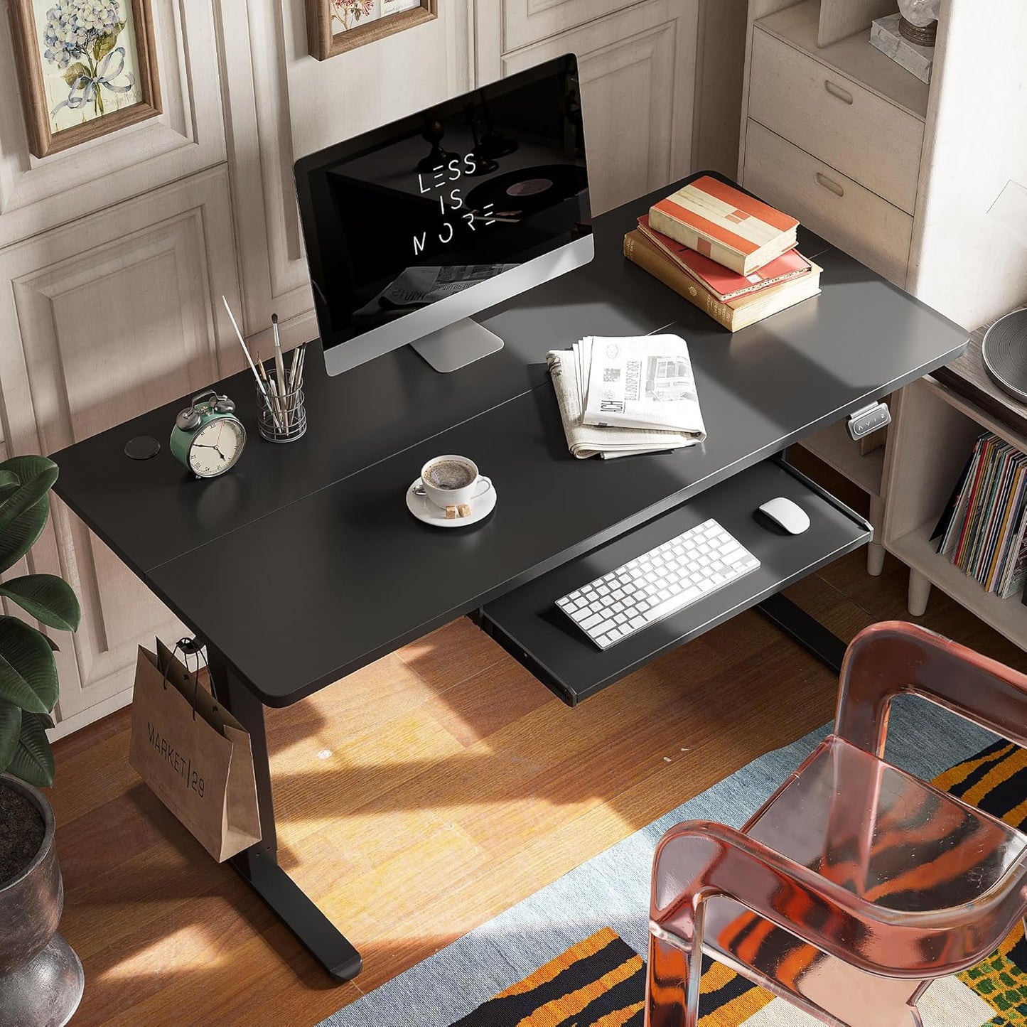 FEZIBO Standing Desk with Keyboard Tray, 60 x 24 Inch Adjustable Height Sit Stand Desk with Memory Presets for Home Office, Ergonomic Computer Workstation, Black