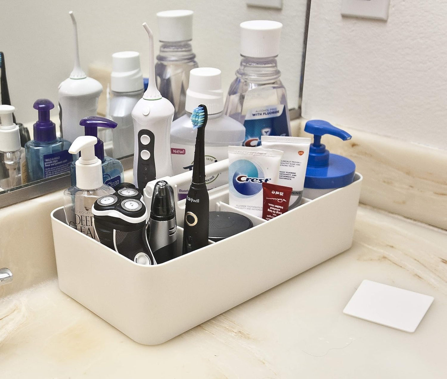 -Large Portable Caddy, DIY Dividers, 8 Compartments, School Office Supplies Home Business Organizer,Portable Basket with Handle Storage Organizer Modern Made in USA (4 PACK, Ivory)