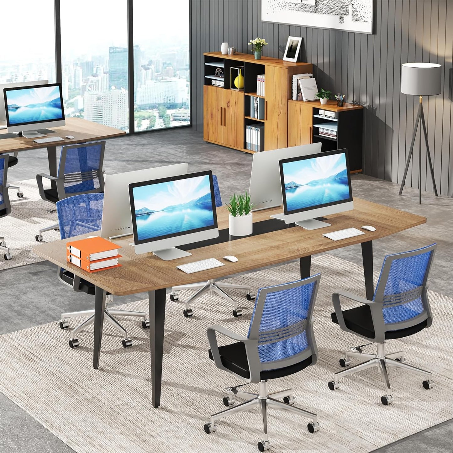 Tribesigns 6FT Conference Table, 70.86L x 35.43W x 29.52H Inches Boat Shaped Meeting Table, Modern Seminar Table for Office Meeting Conference Room (Light Wood Grain, 6ft)