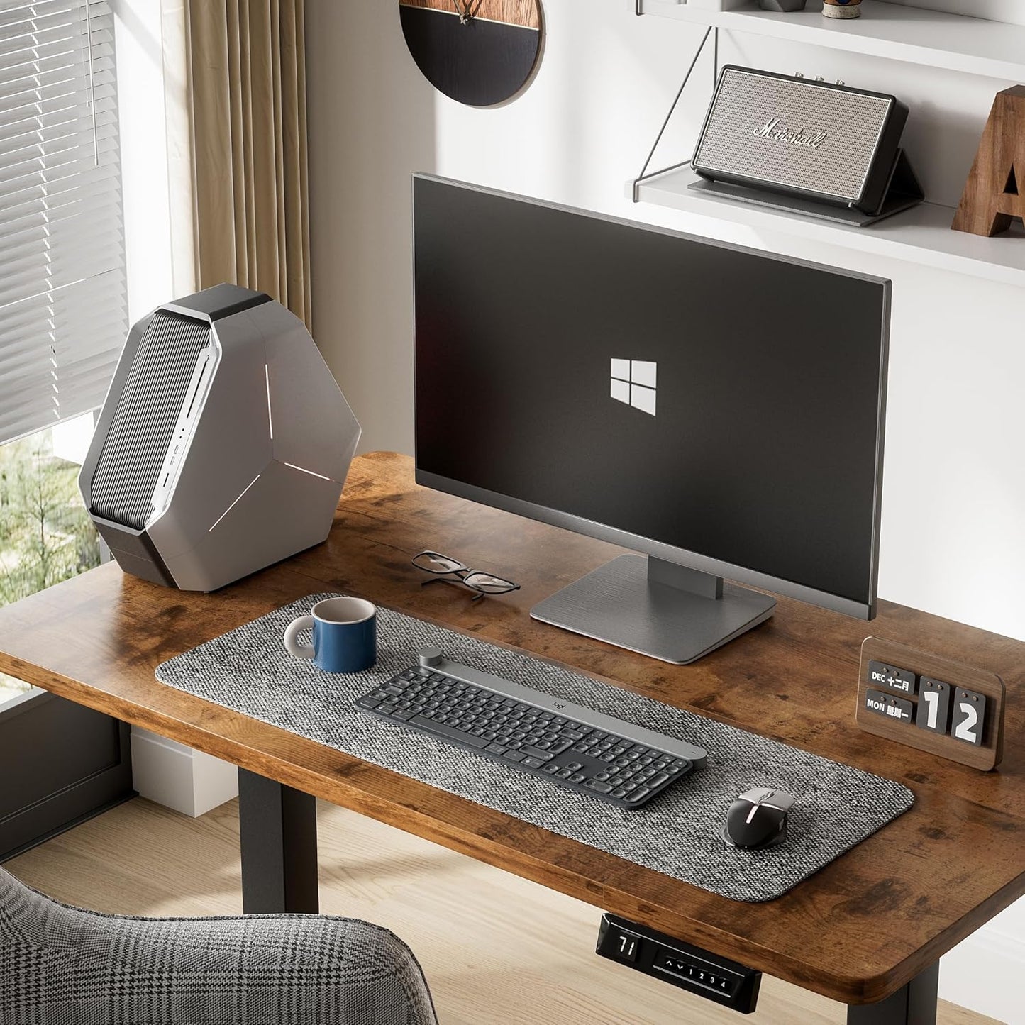 Furmax Electric Standing Desk, 39 x 24 Inches Height Adjustable Desk with Removable Casters, Home Office Computer Desk (Brown)