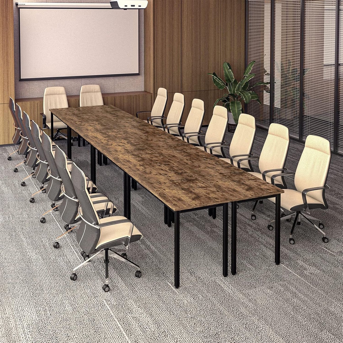 Bonzy Home Conference Tables 18ft Office Computer Desk for Meeting Room Study Writing Printer Table Meeting Seminar Table for 20 People Rustic Vintage Brown 8PCS 220.4"x47.2"x29.5"