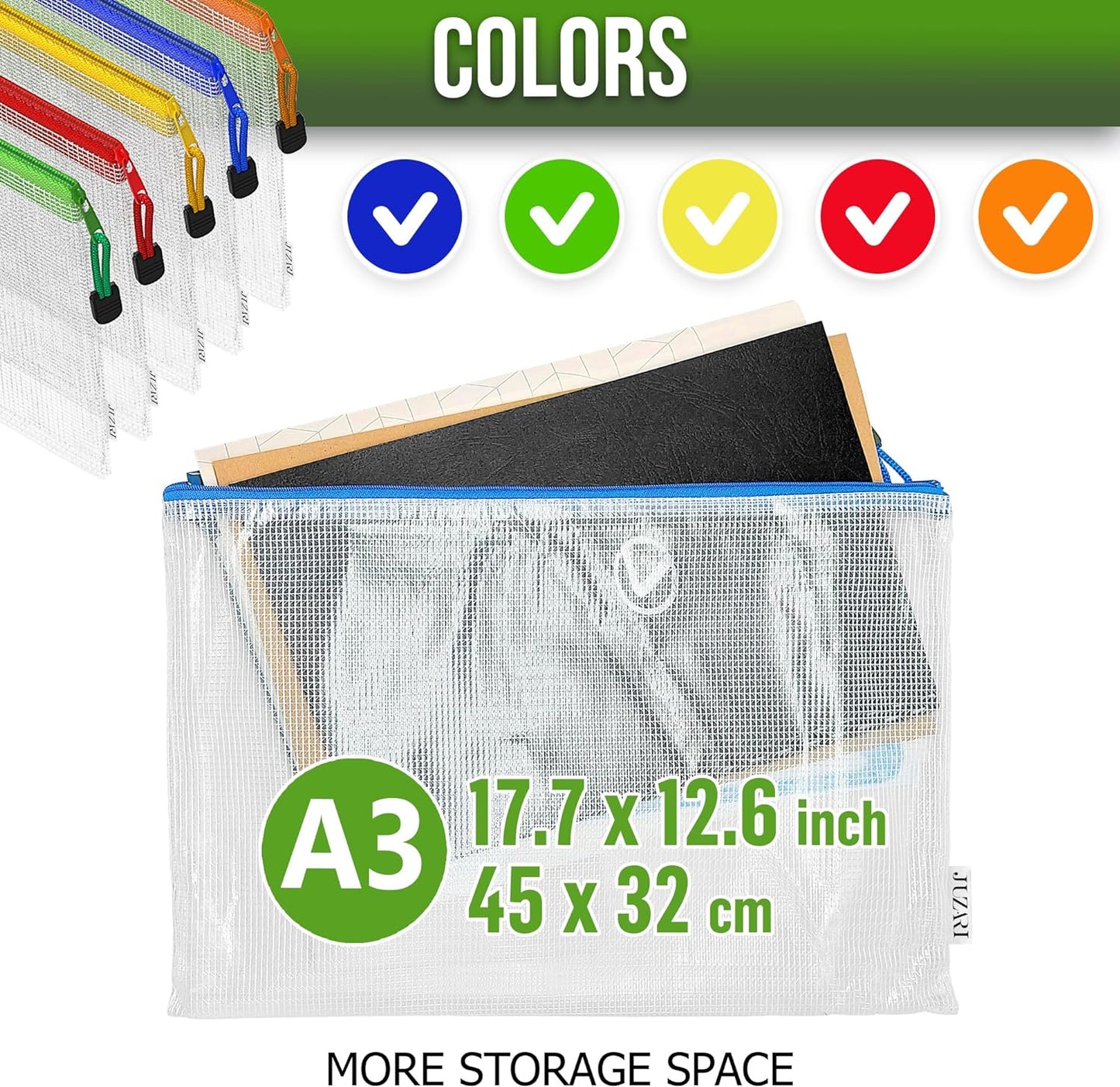 10 Pack Mesh Zipper Pouch Bags A3-12x18 - Plastic Zipper Pouches for Organizing - Board Game Bags - Puzzle Organizer Bag - Large Zippered Pouch Bag - Mesh Pouches with Zippered - Puzzle Storage